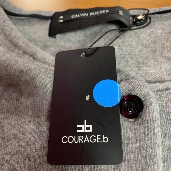 Calvin Rucker Merino Wool Crew Neck Long Sleeve Grommet Tie Cardigan Gray Sz XS - Picture 5 of 8